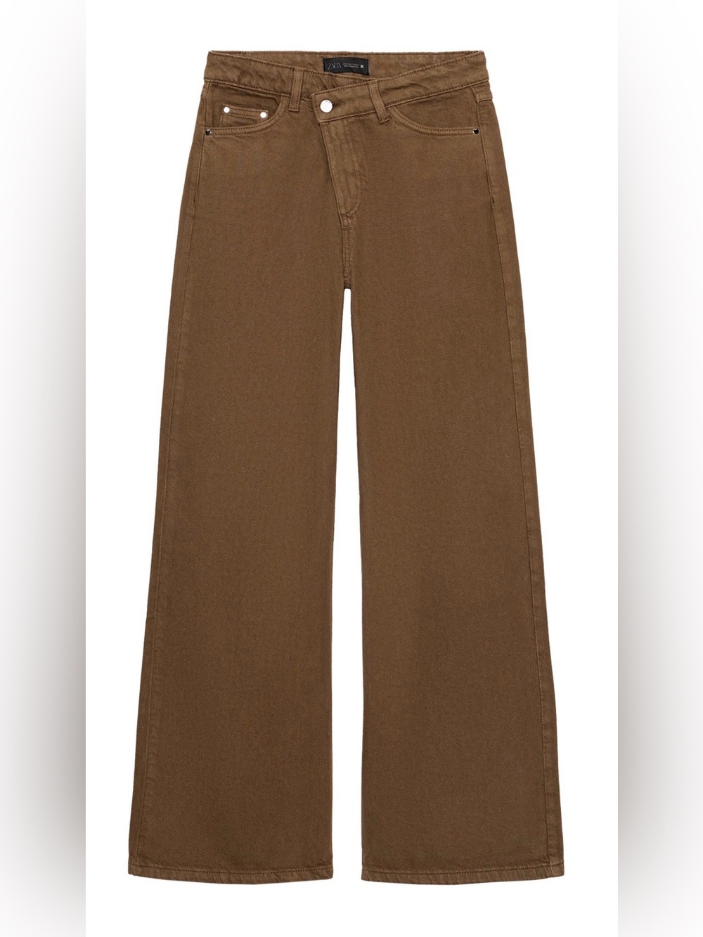 Zara Asymmetrical Wide-Leg High Waist Jeans in Brown